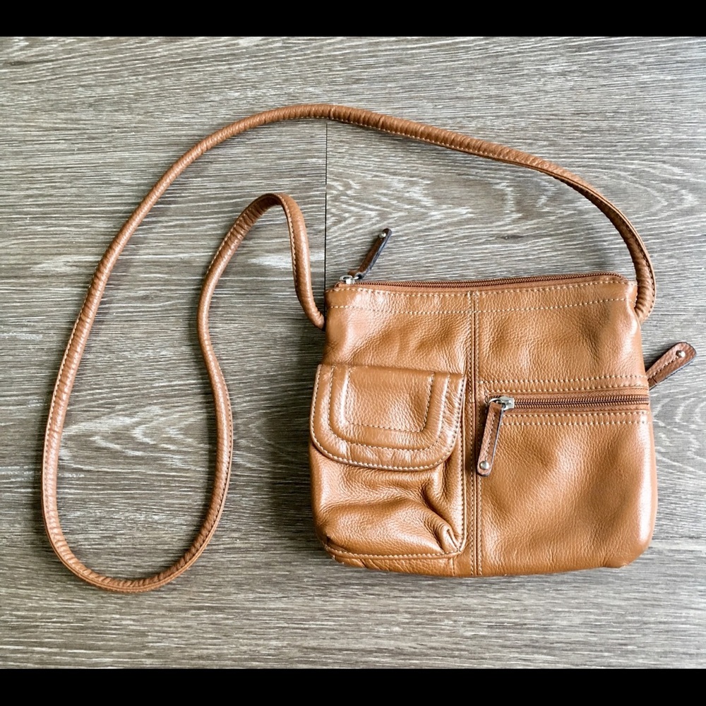 Tignanello Caramel Brown Leather Crossbody Bag